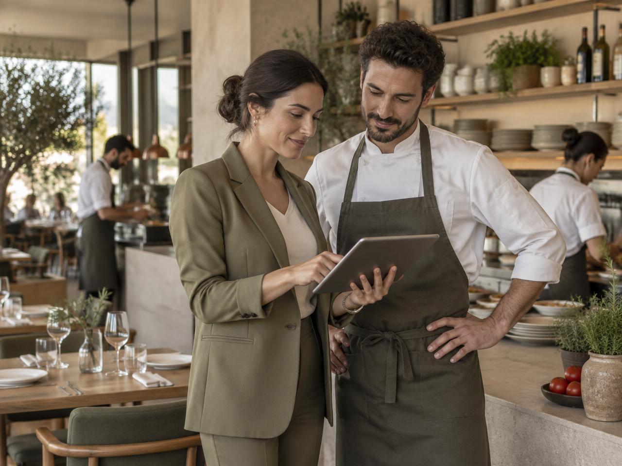 Equipo de restauración revisando la operación en una tableta